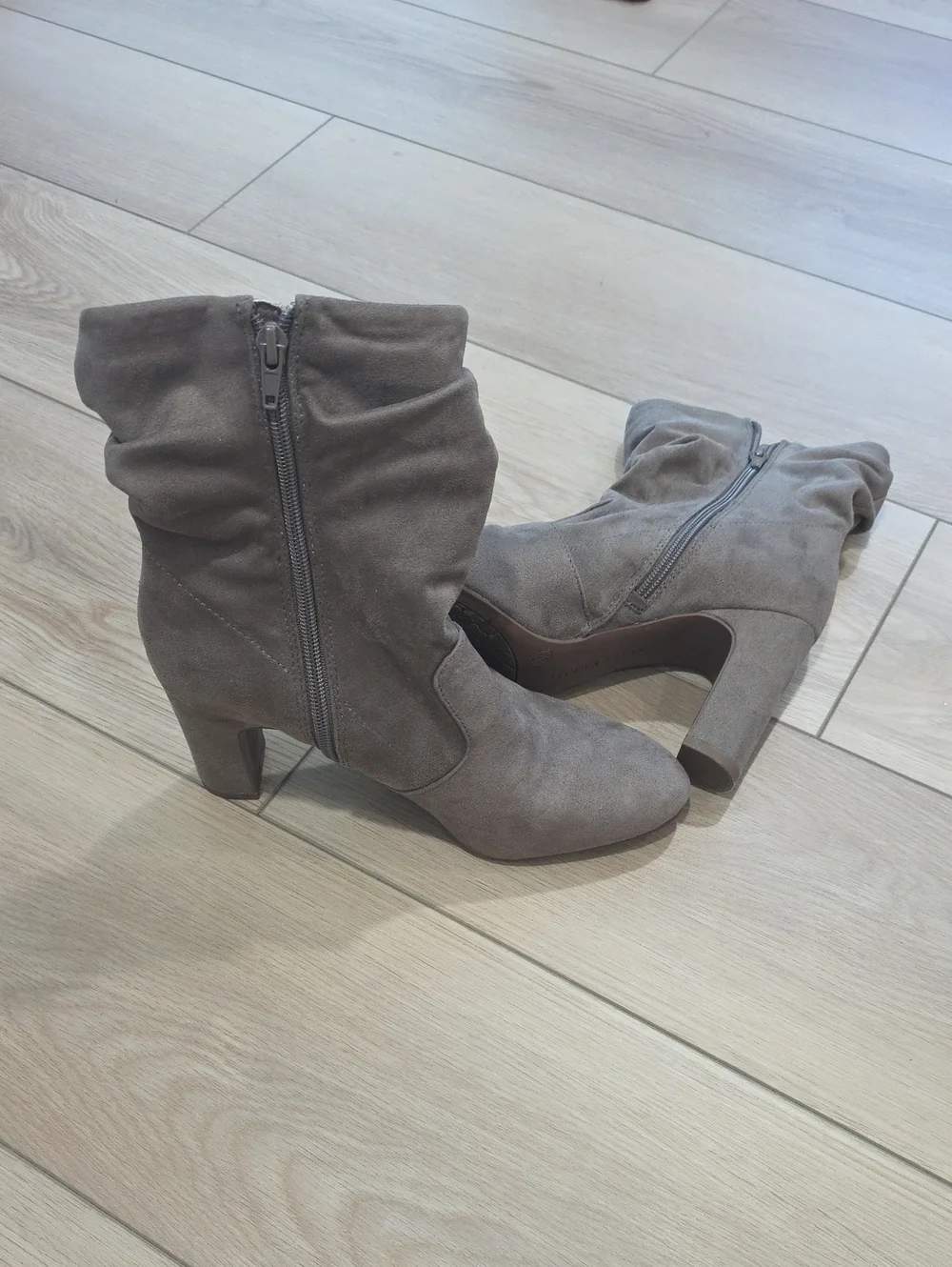 Kelly And Katie Gray Suede Mid-Heel Ankle Boots